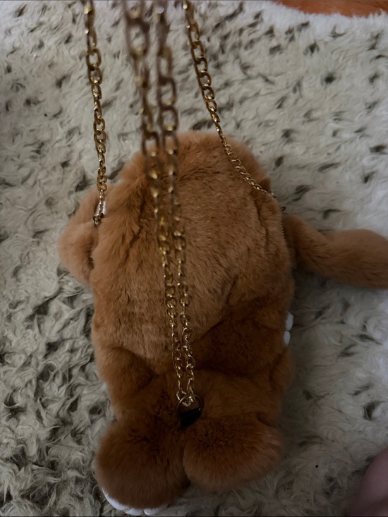 Brown Plush Bunny Crossbody Bag with Gold Chain main image 5